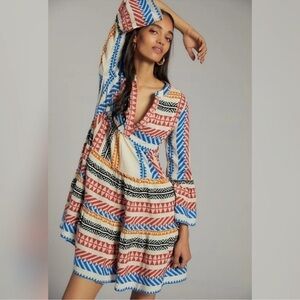Anthropologie Devotion Twins Embroidered Ella Mini Dress Anthropologie XS Stripe